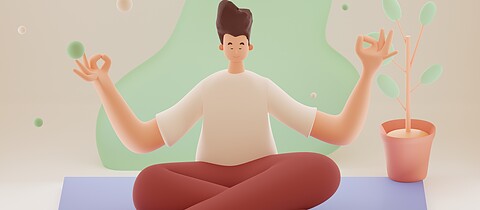 Yoga et bien être, illustration 3D d'un homme en posture de méditation