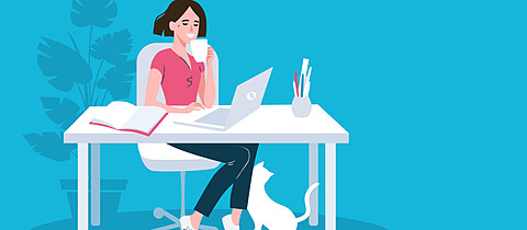 Woman using laptop flat vector illustration